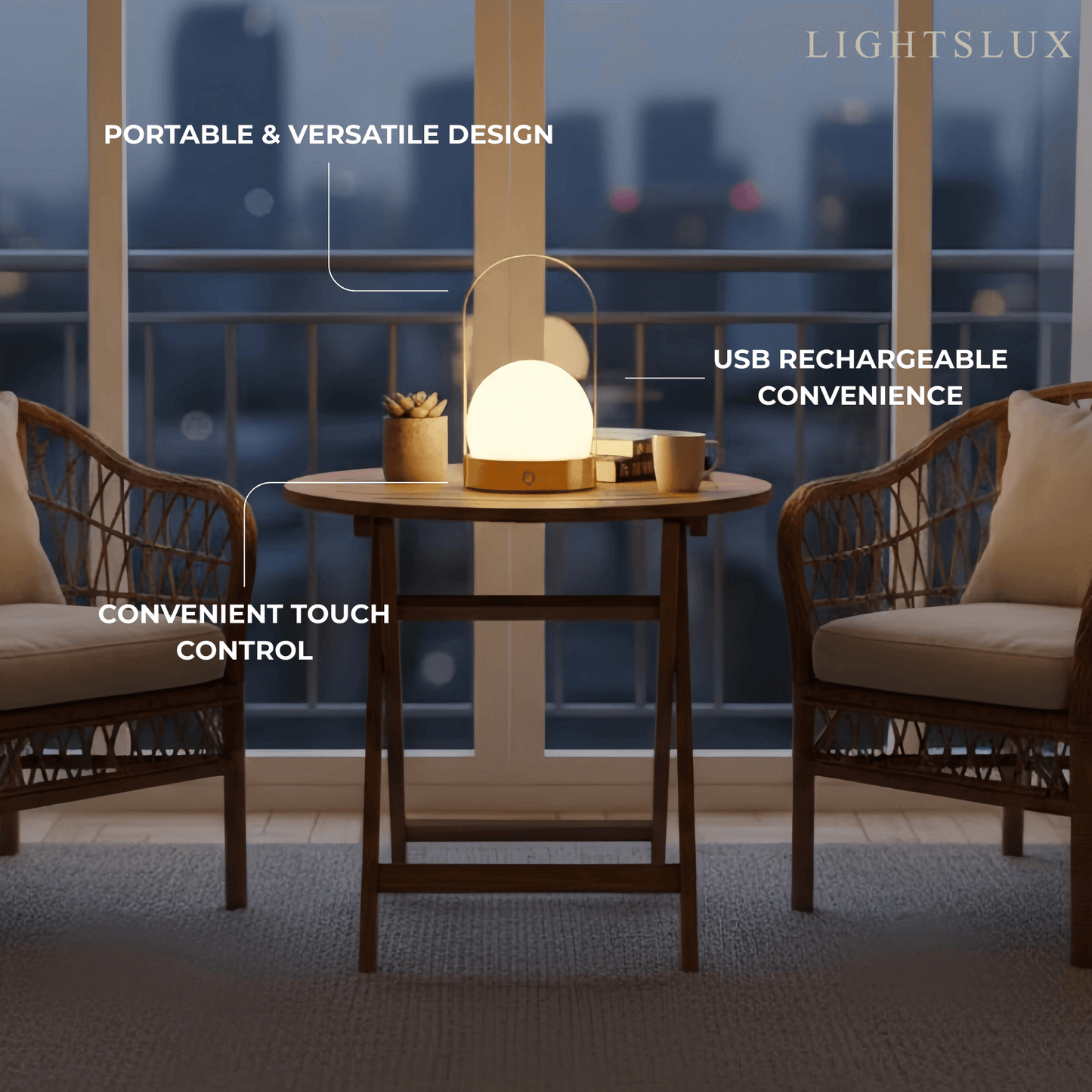 Modern Portable Table Lamp – LED Glass Lantern Light with Handle in Gold, Black or White