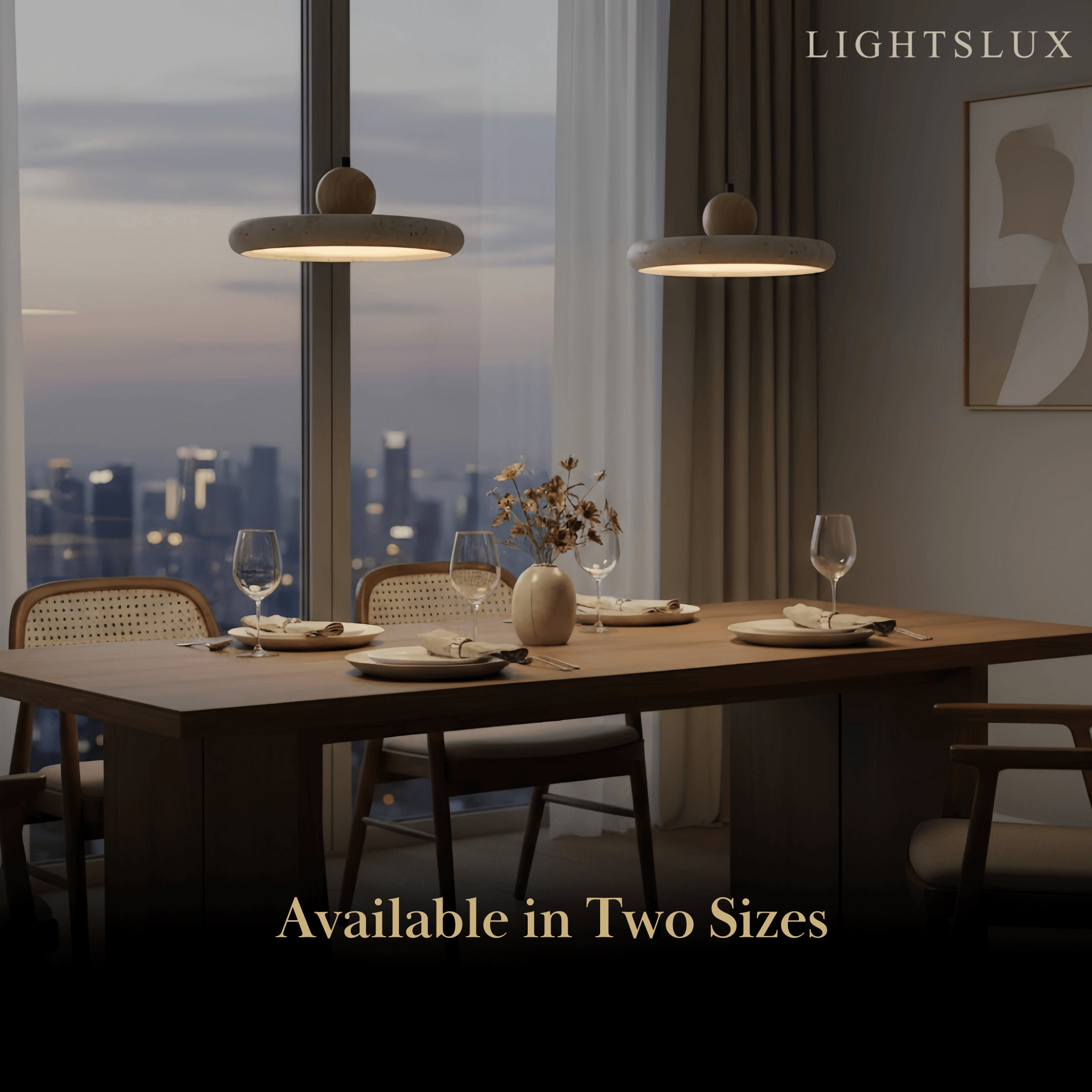 Modern Pendant Light – Wood and Stone LED Ceiling Lamp for Dining Room
