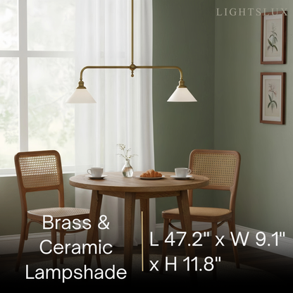 Modern Brass Pendant Light – White Ceramic Island Chandelier