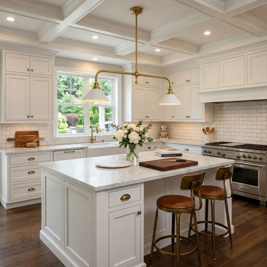 Modern Brass Pendant Light – White Ceramic Island Chandelier for Kitchen