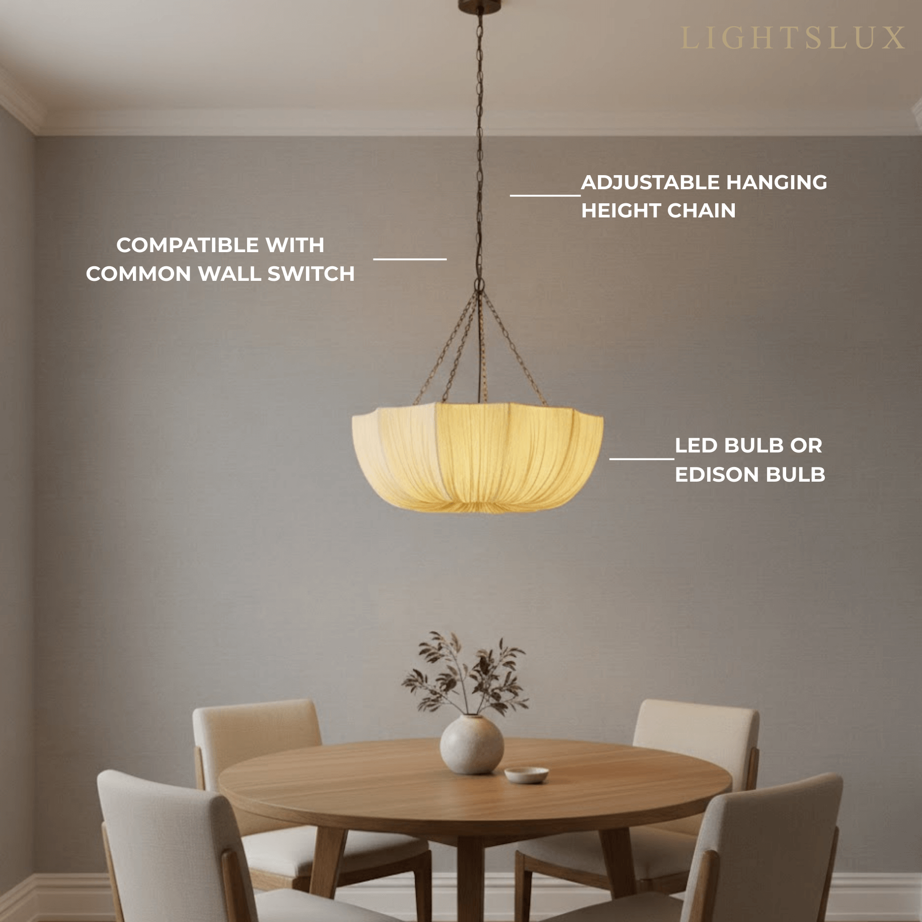 Modern Fabric Pendant Light – Black Brass Ceiling Lamp with Cotton Shade for Dining Room