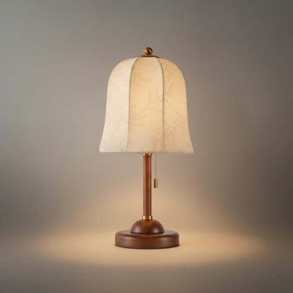 Modern Fabric Table Lamp – Copper and Walnut Wood Bedside Light for Bedroom