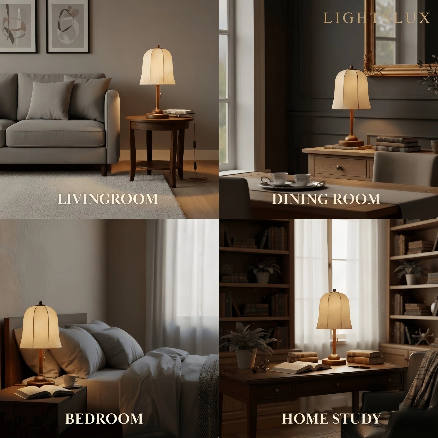 Modern Fabric Table Lamp – Copper and Walnut Wood