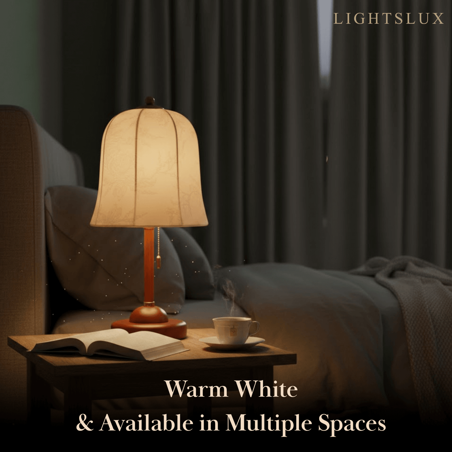 Modern Fabric Table Lamp – Copper and Walnut Wood Bedside Light for Bedroom