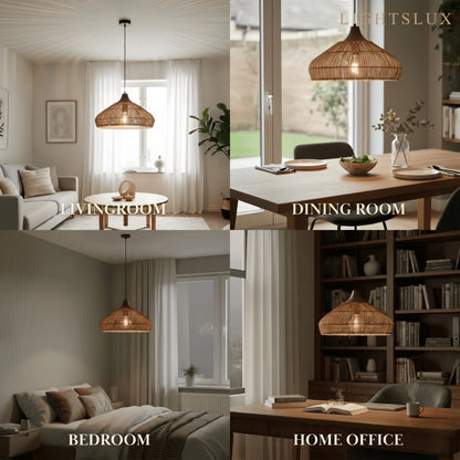 Modern Fabric Table Lamp – Copper and Walnut Wood Bedside Light