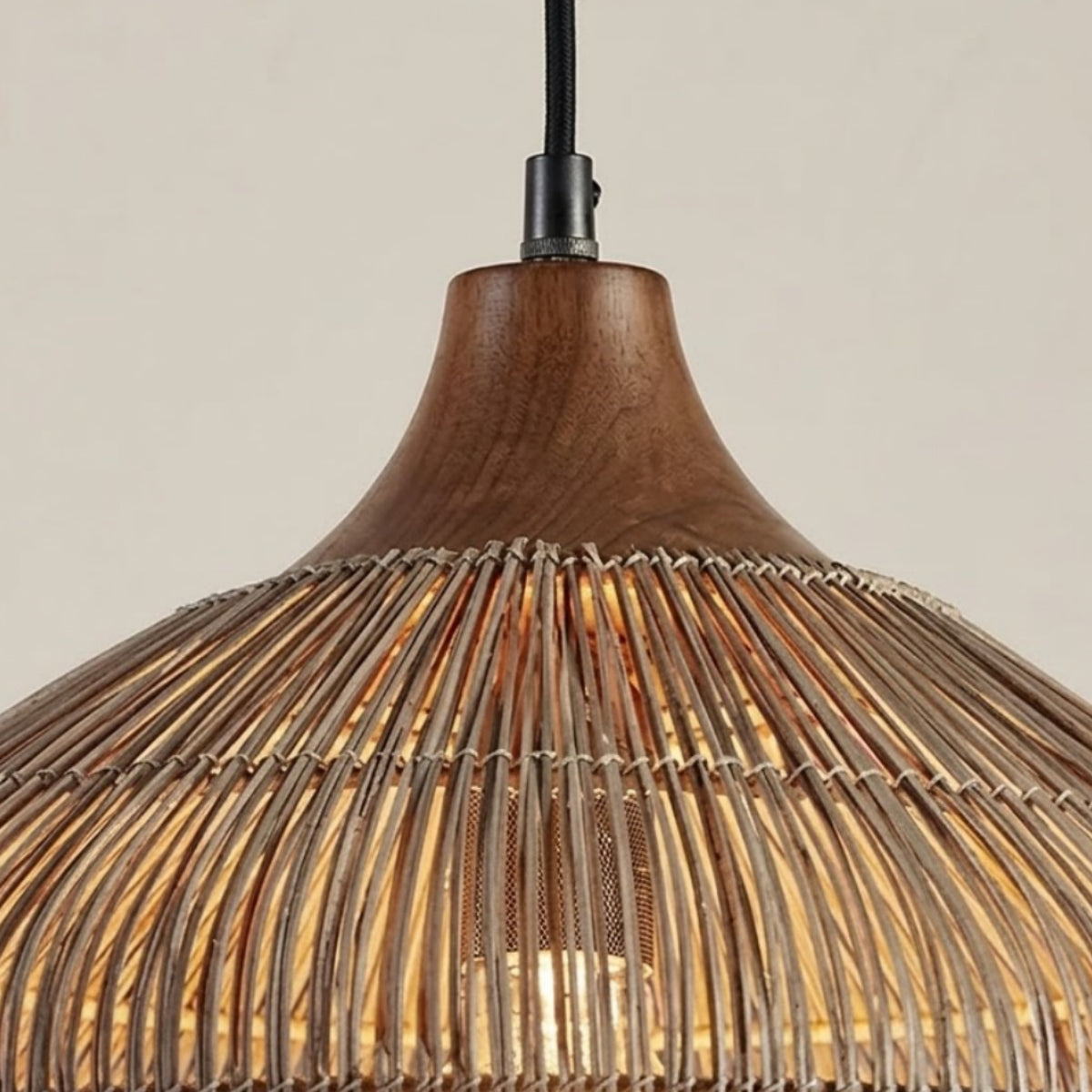 Modern Fabric Table Lamp – Copper and Walnut Wood Bedside Light