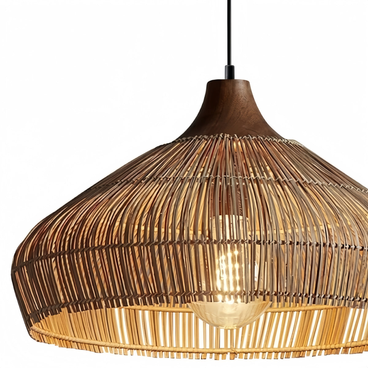Modern Fabric Table Lamp – Copper and Walnut Wood Bedside Light
