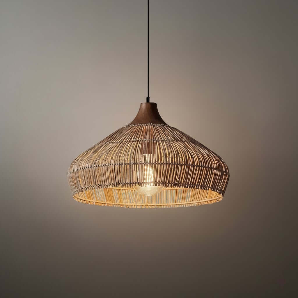 Modern Fabric Table Lamp – Copper and Walnut Wood Bedside Light for Bedroom