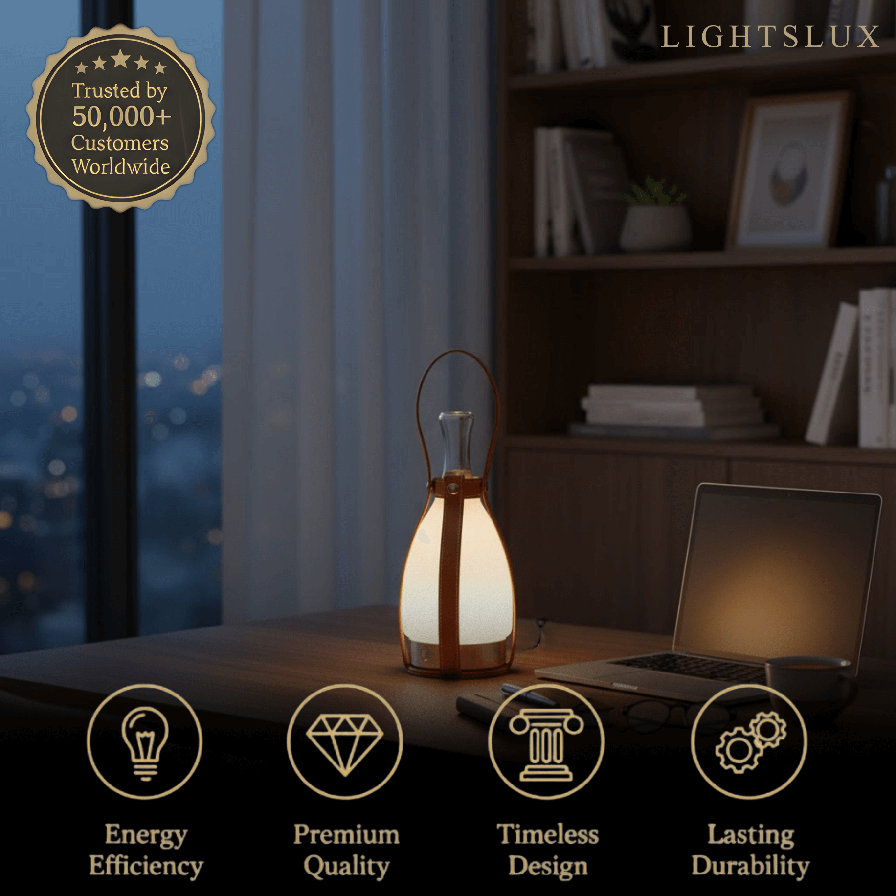Modern Leather Table Lamp – Portable LED Glass Light