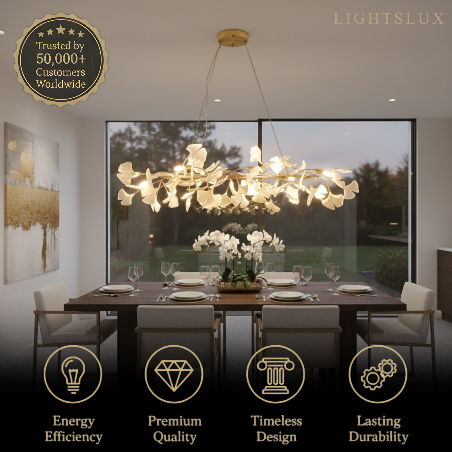 Modern Ginkgo Chandelier – Ceramic Petal Ceiling Light