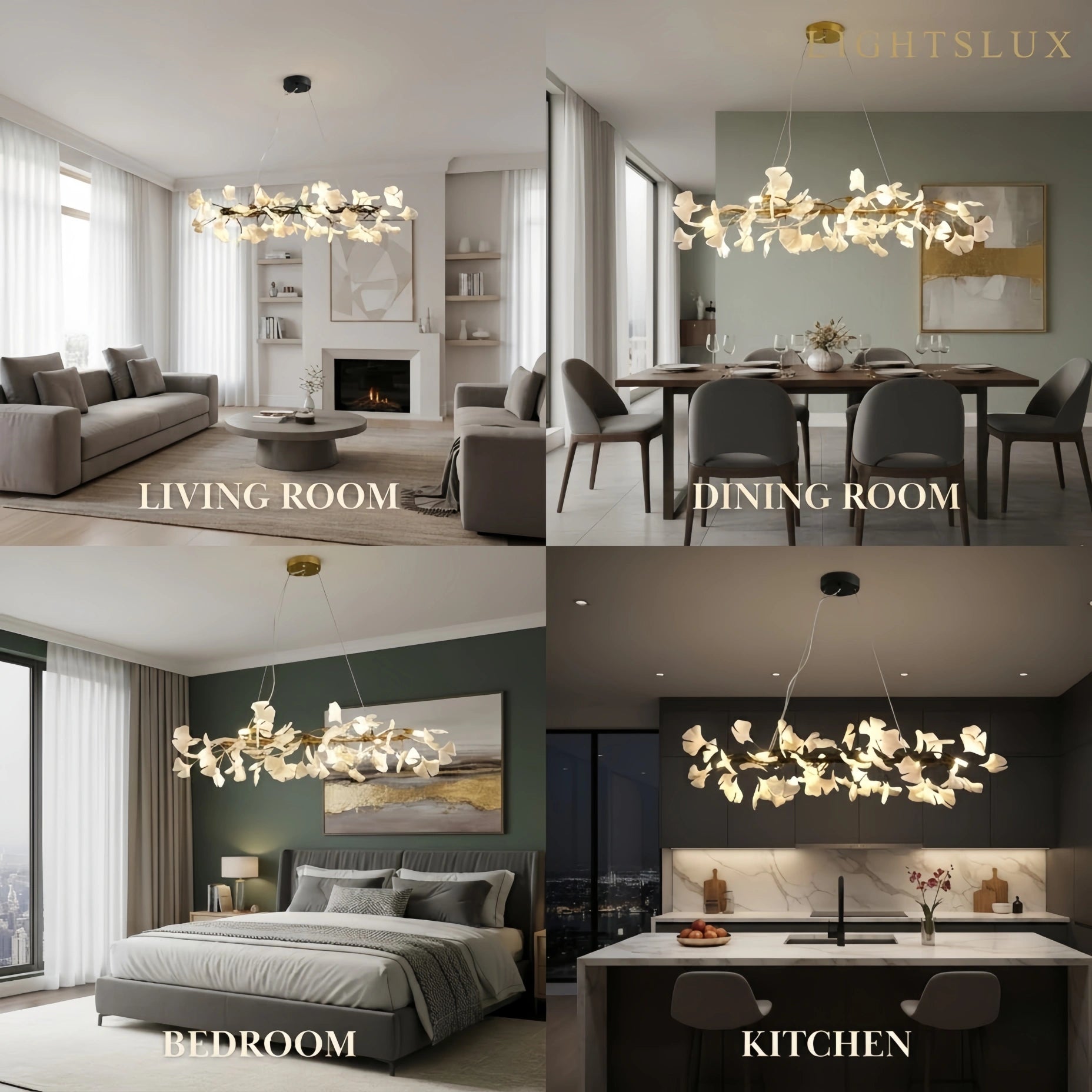 Modern Ginkgo Chandelier – Ceramic Petal Ceiling Light
