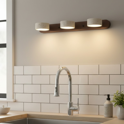 Modern Travertine Wall Light – Wood and Stone LED Sconce for Living Room