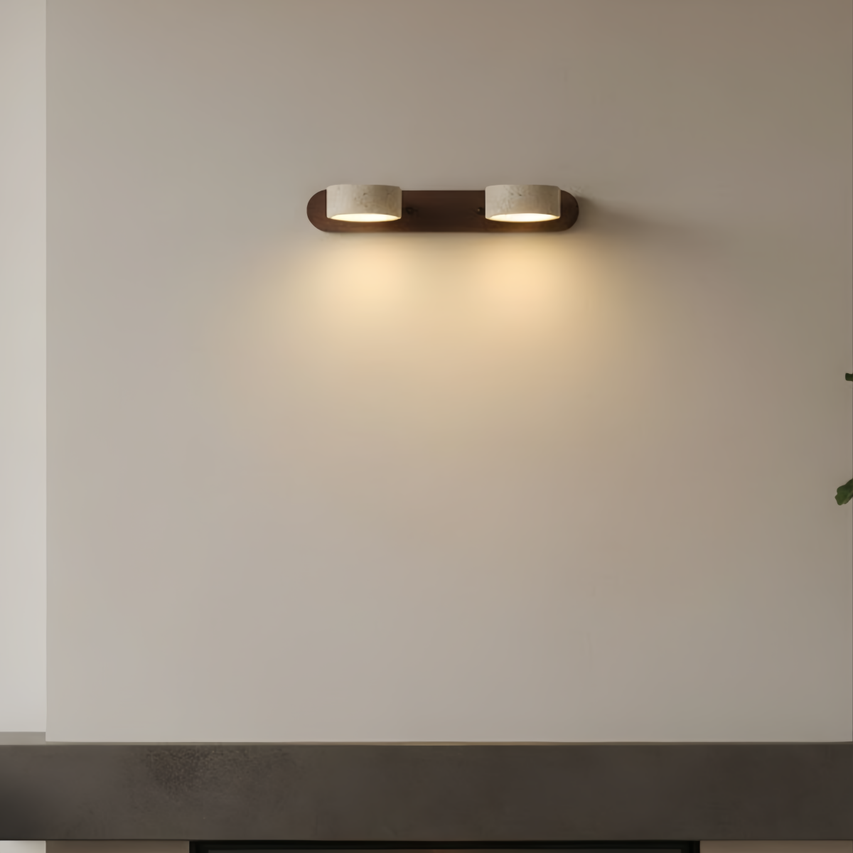 Modern Travertine Wall Light – Wood and Stone LED Sconce for Living Room