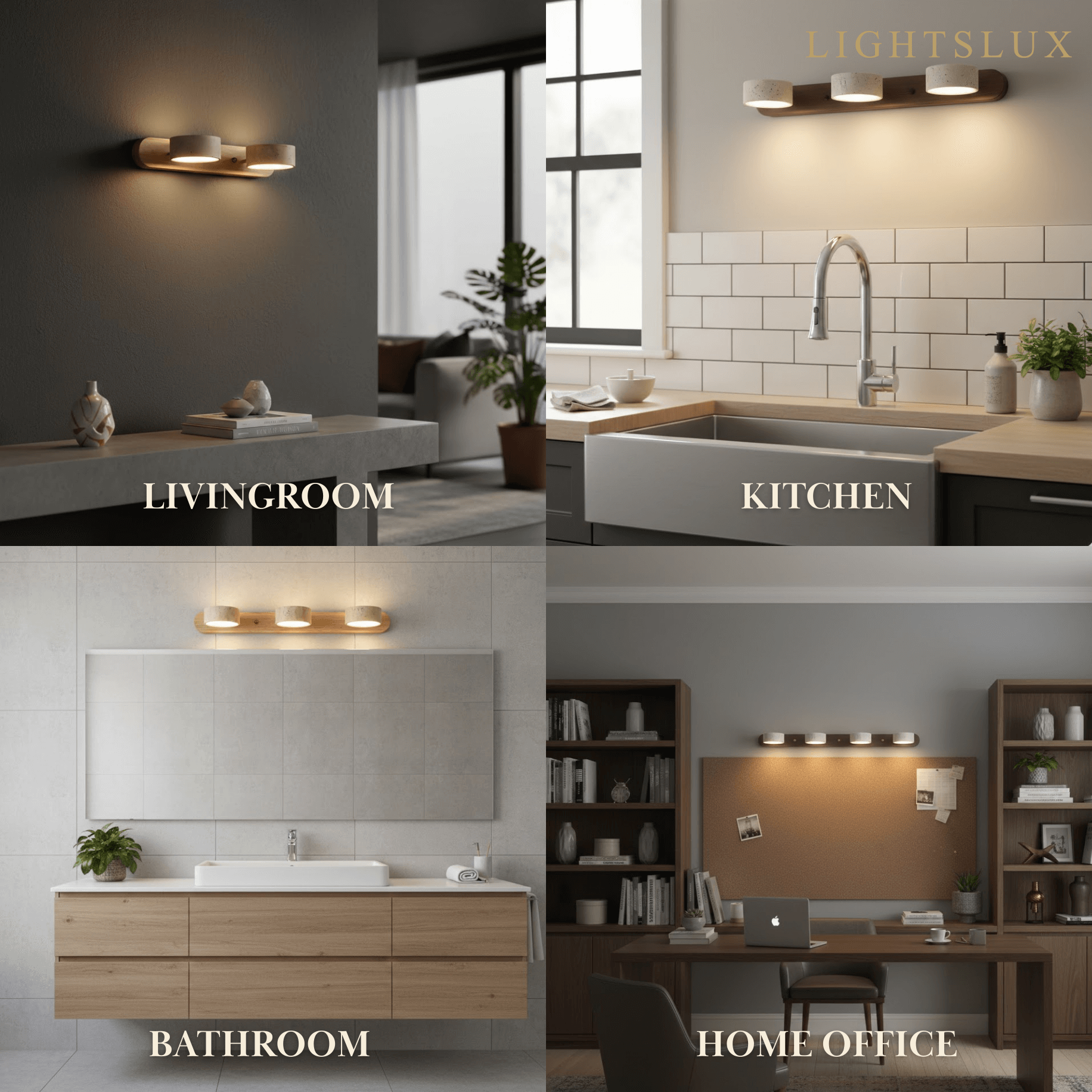 Modern Travertine Wall Light – Wood and Stone LED Sconce for Living Room