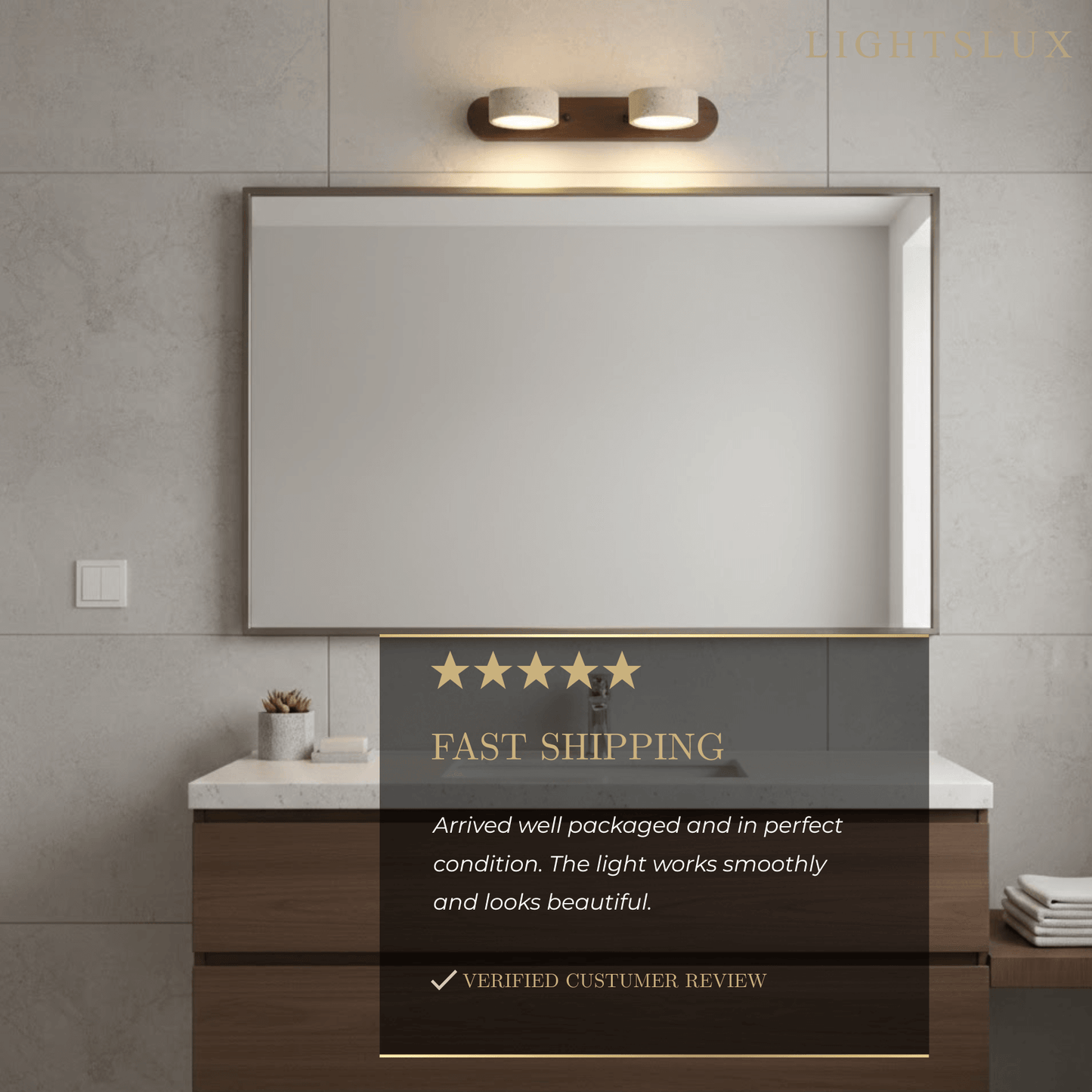 Modern Travertine Wall Light – Wood and Stone LED Sconce for Living Room