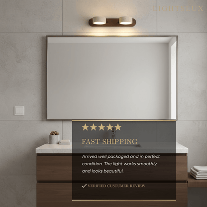 Modern Travertine Wall Light – Wood and Stone LED Sconce for Living Room