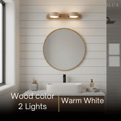 Modern Travertine Wall Light – Wood and Stone LED Sconce for Living Room