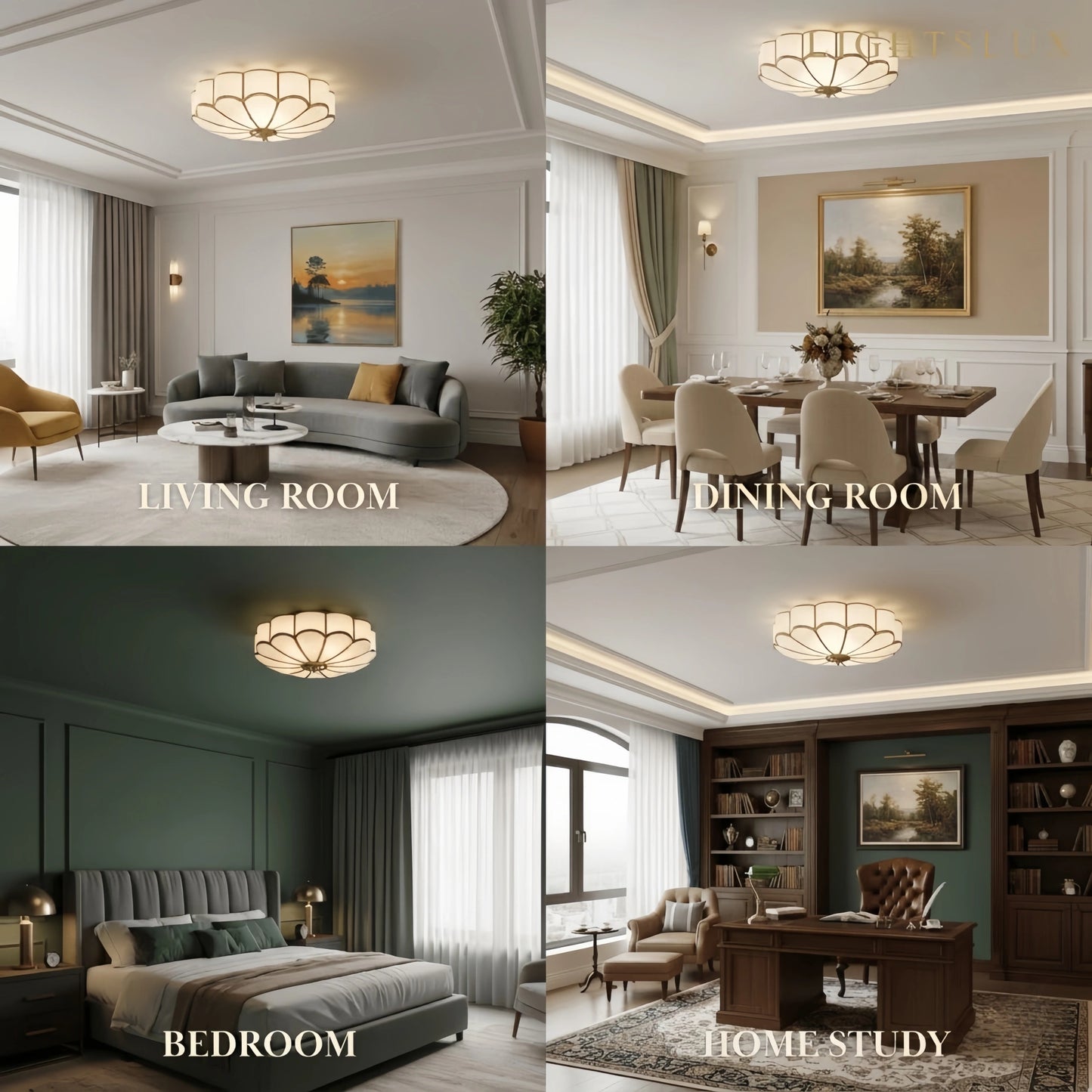 Modern Flower Glass Ceiling Light – Brass Flush Mount Lamp 