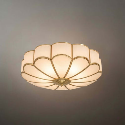 Modern Flower Glass Ceiling Light – Brass Flush Mount Lamp 