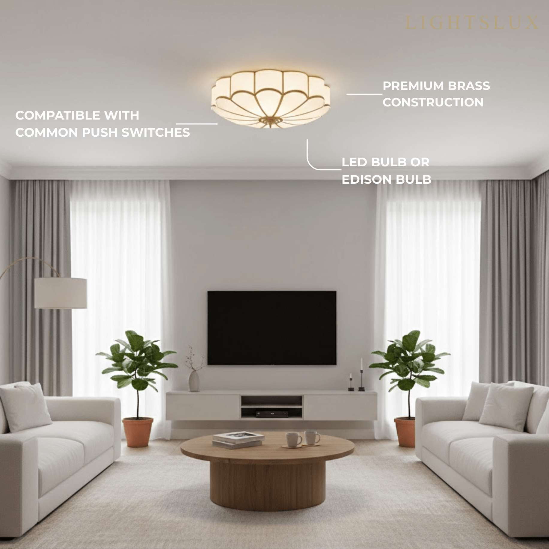 Modern Flower Glass Ceiling Light – Brass Flush Mount Lamp for Bedroom