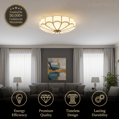 Modern Flower Glass Ceiling Light – Brass Flush Mount Lamp for Bedroom