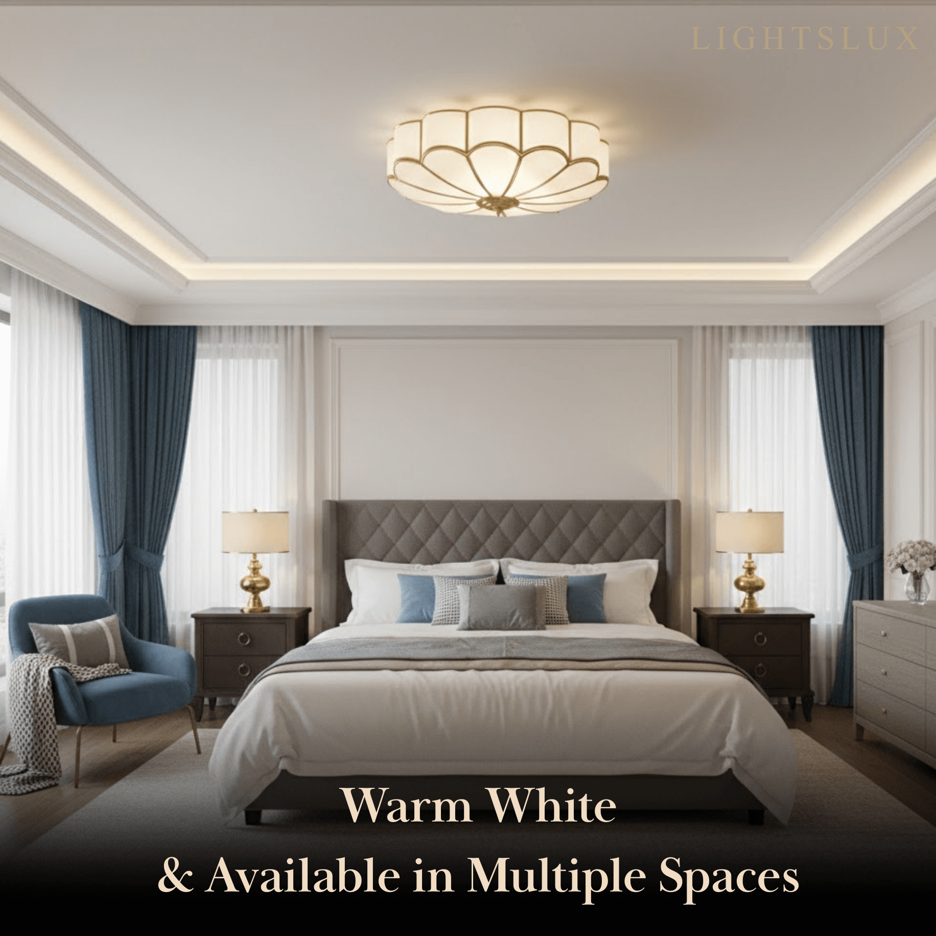 Modern Flower Glass Ceiling Light – Brass Flush Mount Lamp for Bedroom