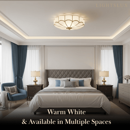 Modern Flower Glass Ceiling Light – Brass Flush Mount Lamp for Bedroom