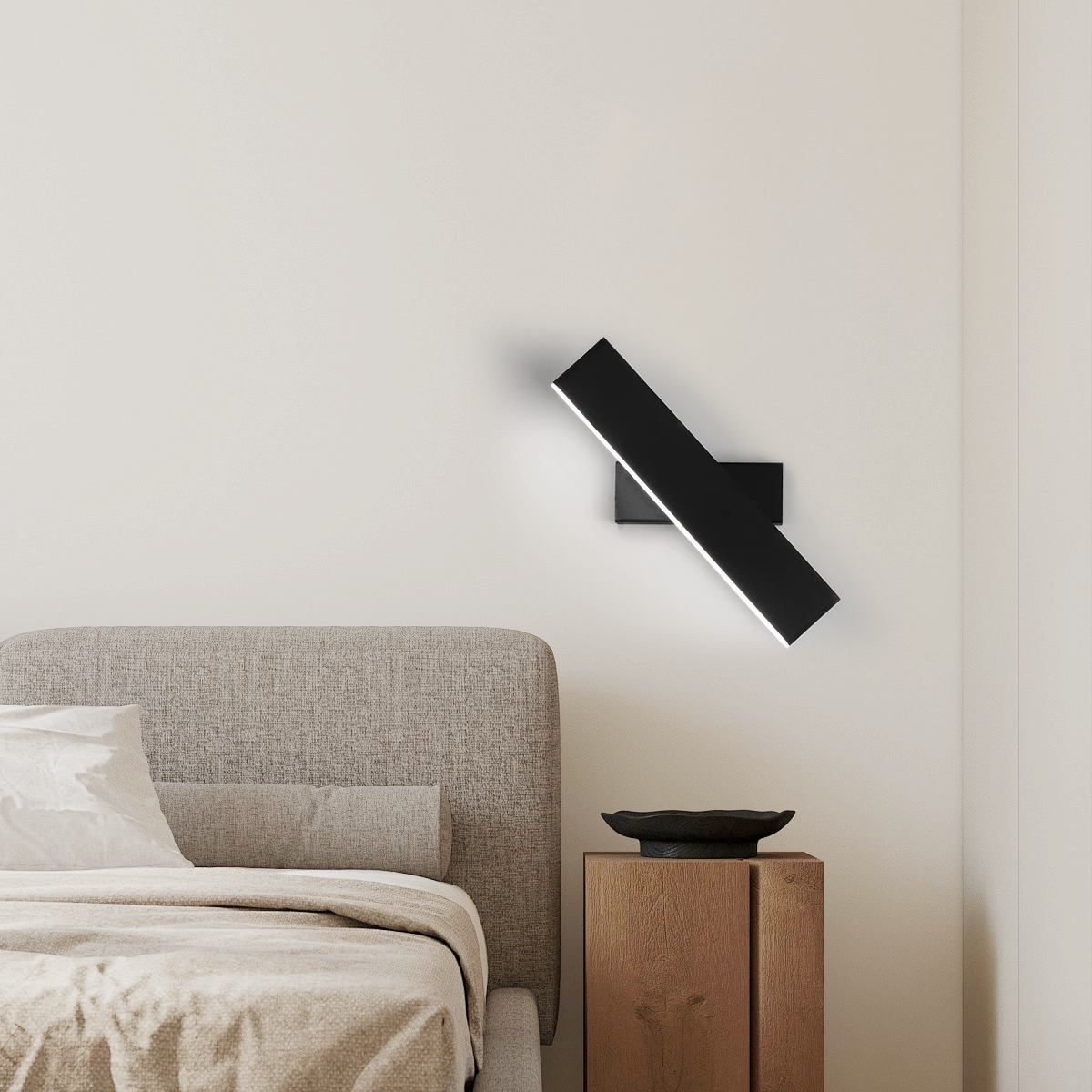 Modern Black Rectangular Wall Lamp with White Light for Bedroom