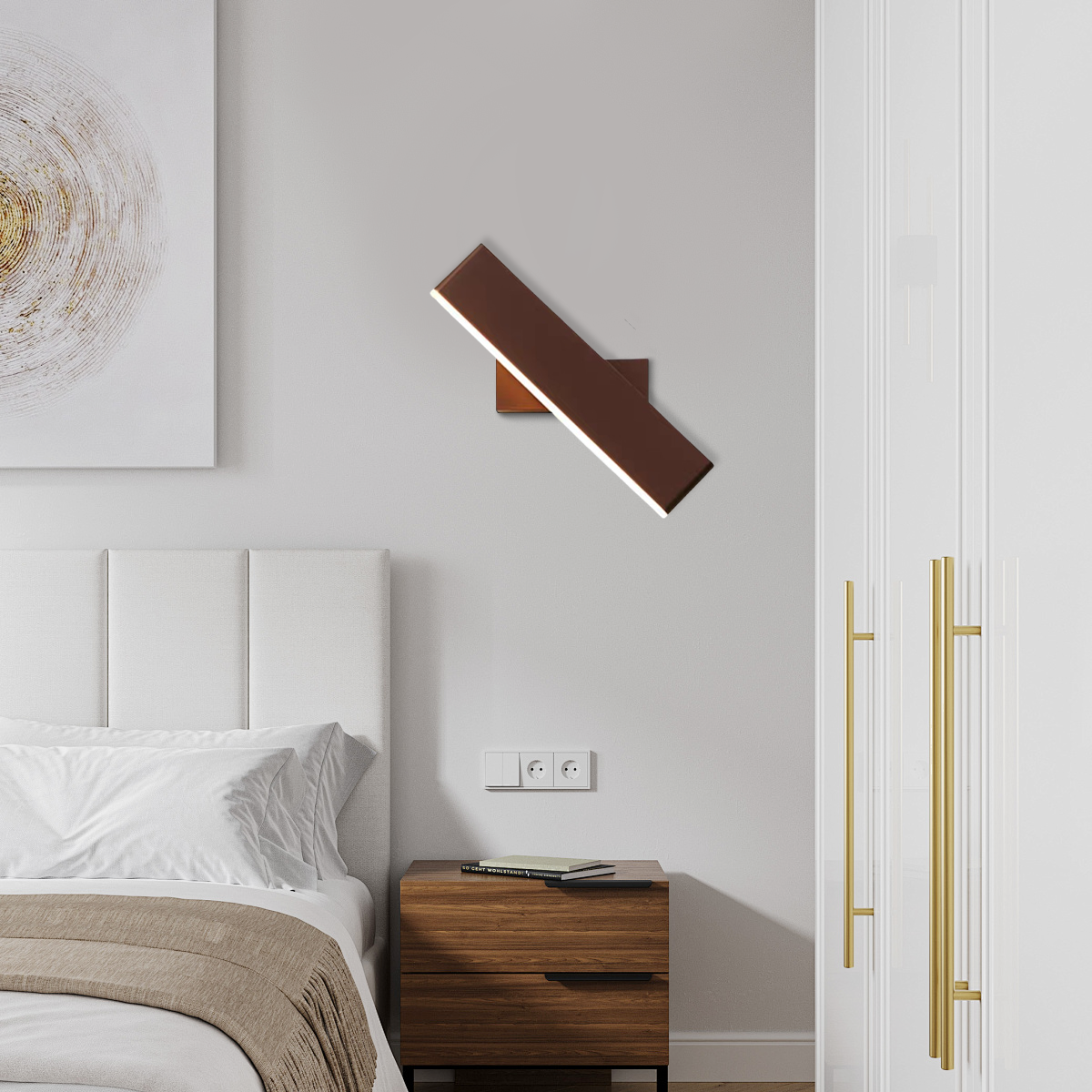 Modern Brown Rectangular Wall Lamp with White Light for Living Room