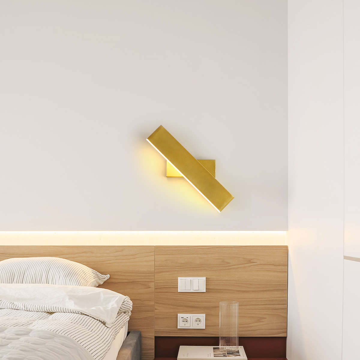 Modern Gold Rectangular Wall Lamp with Warm Light for Bedroom