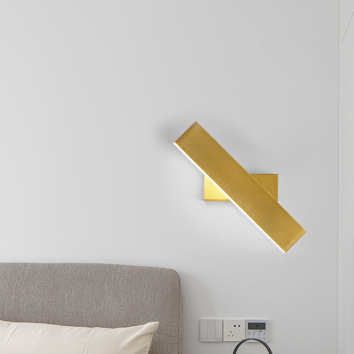 Modern Gold Rectangular Wall Lamp with White Light for Bedroom