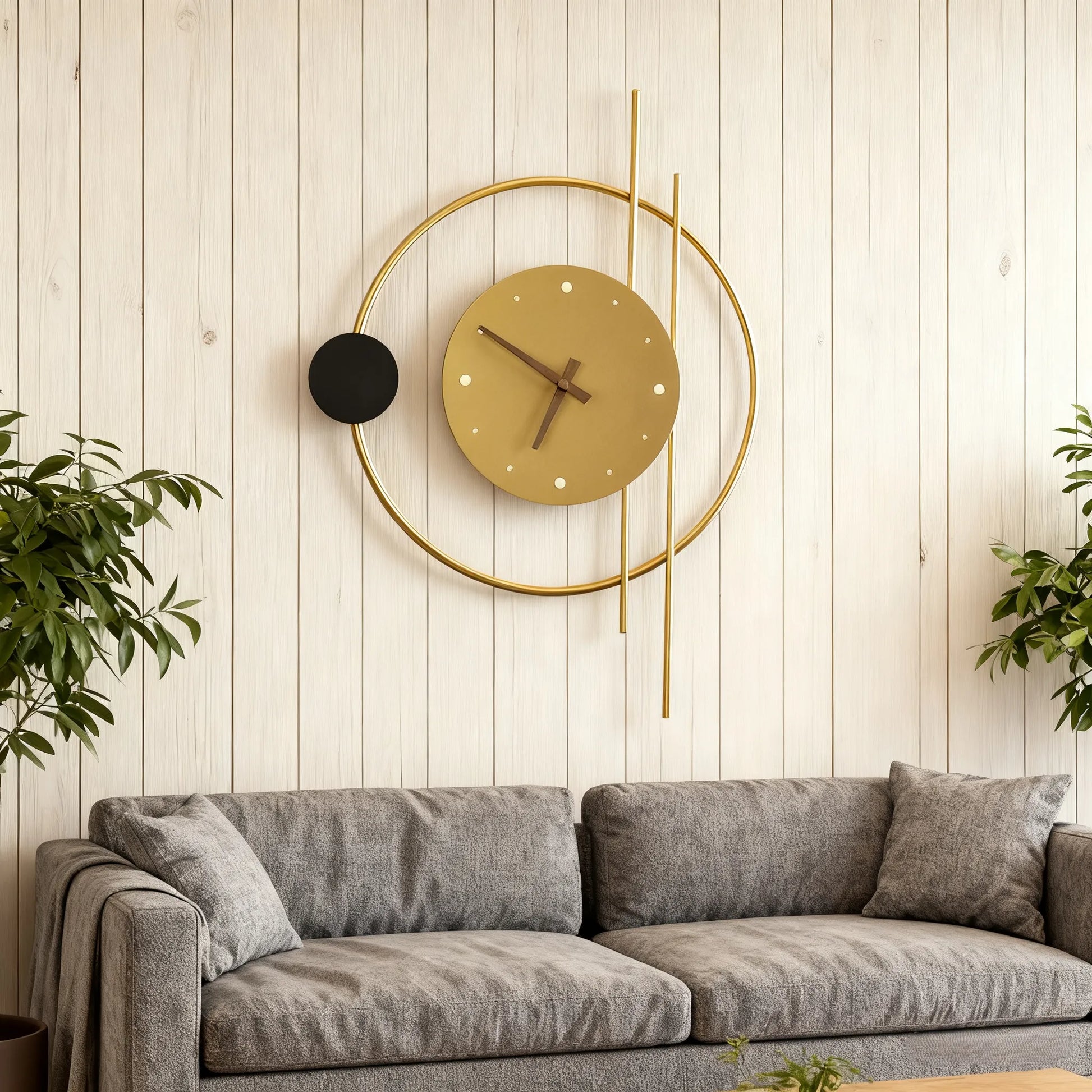 Art Deco Wall Lamp – Black/Gold Clock-Inspired Design