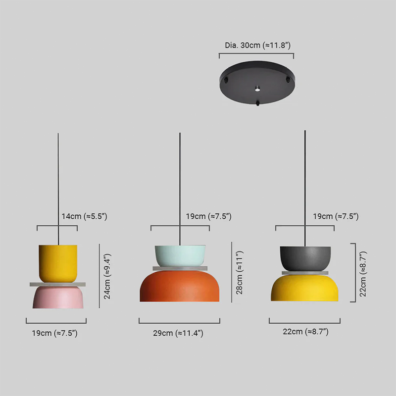 Art Deco Contrast Color Pendant Light Dimension