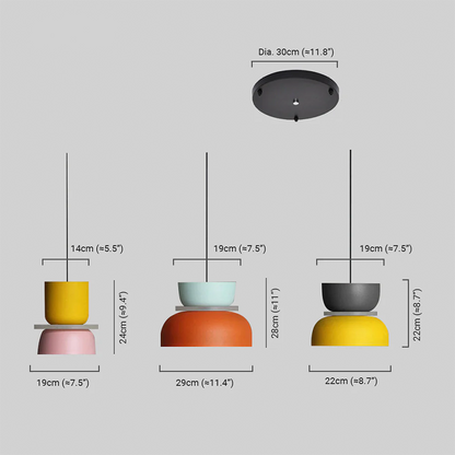 Art Deco Contrast Color Pendant Light Dimension