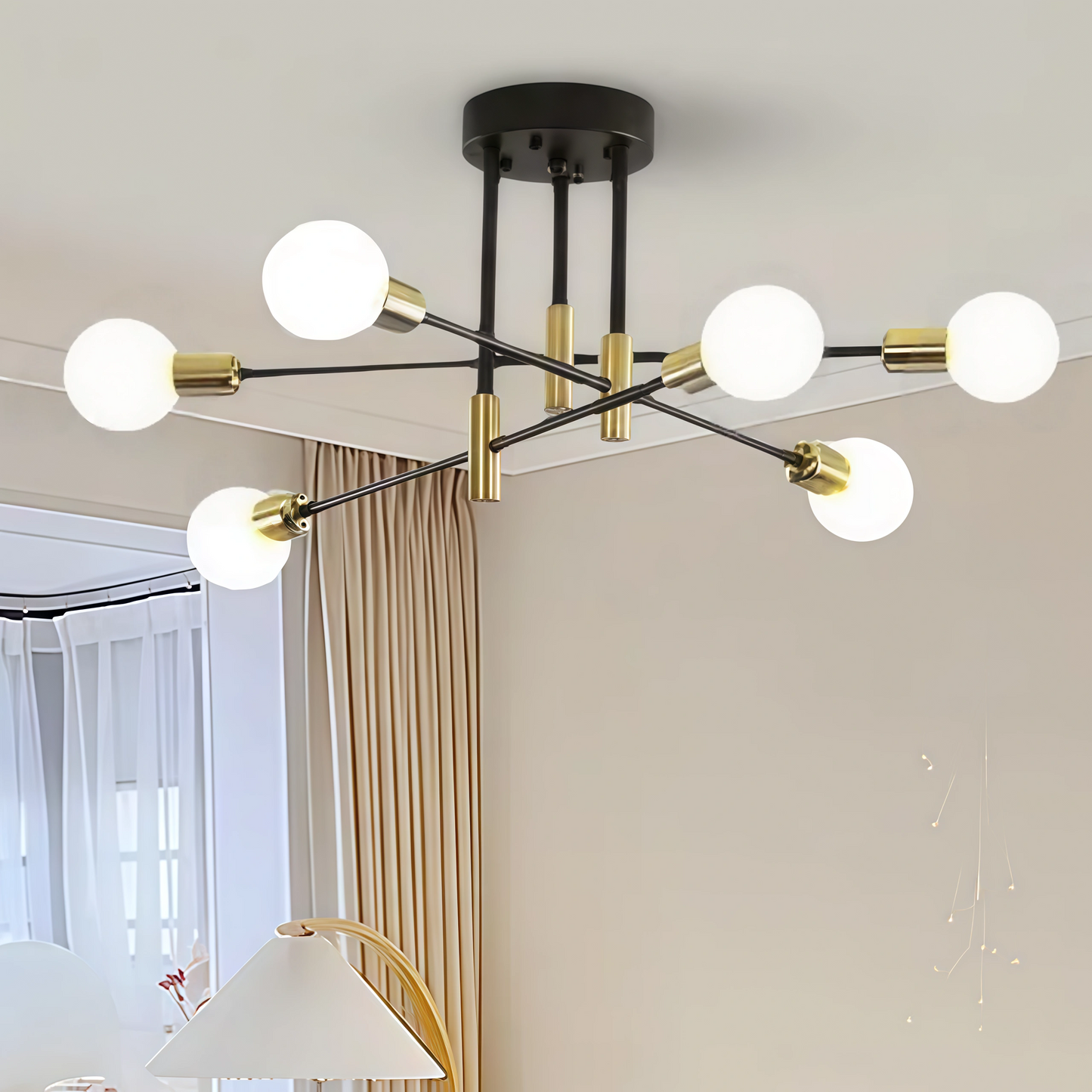 Nebula Modern Branching Chandelier – Black/Gold Metal Fixture 4/6/8 Heads Living Room