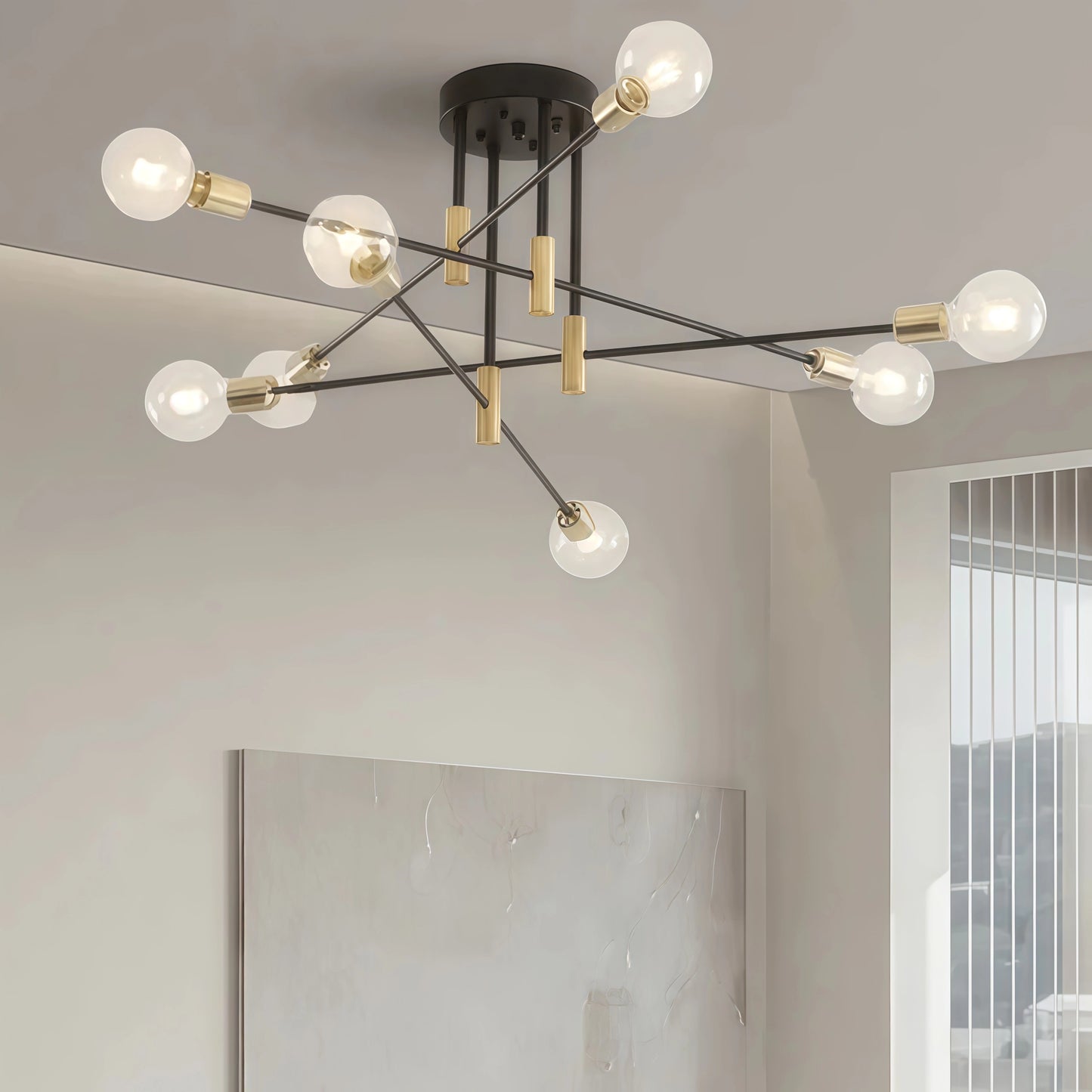 Nebula Modern Branching Chandelier – Black/Gold Metal Fixture 4/6/8 Heads Living Room