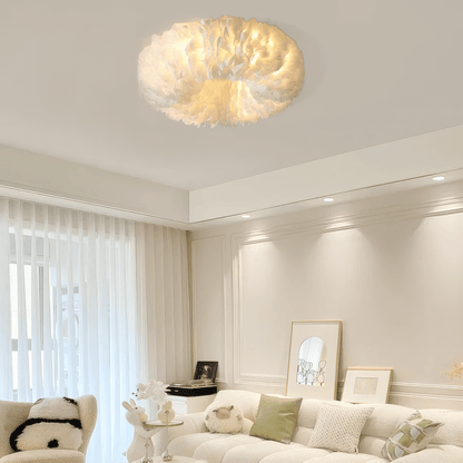 Art Deco White  Round Ceiling Light with Art Feather for Living room