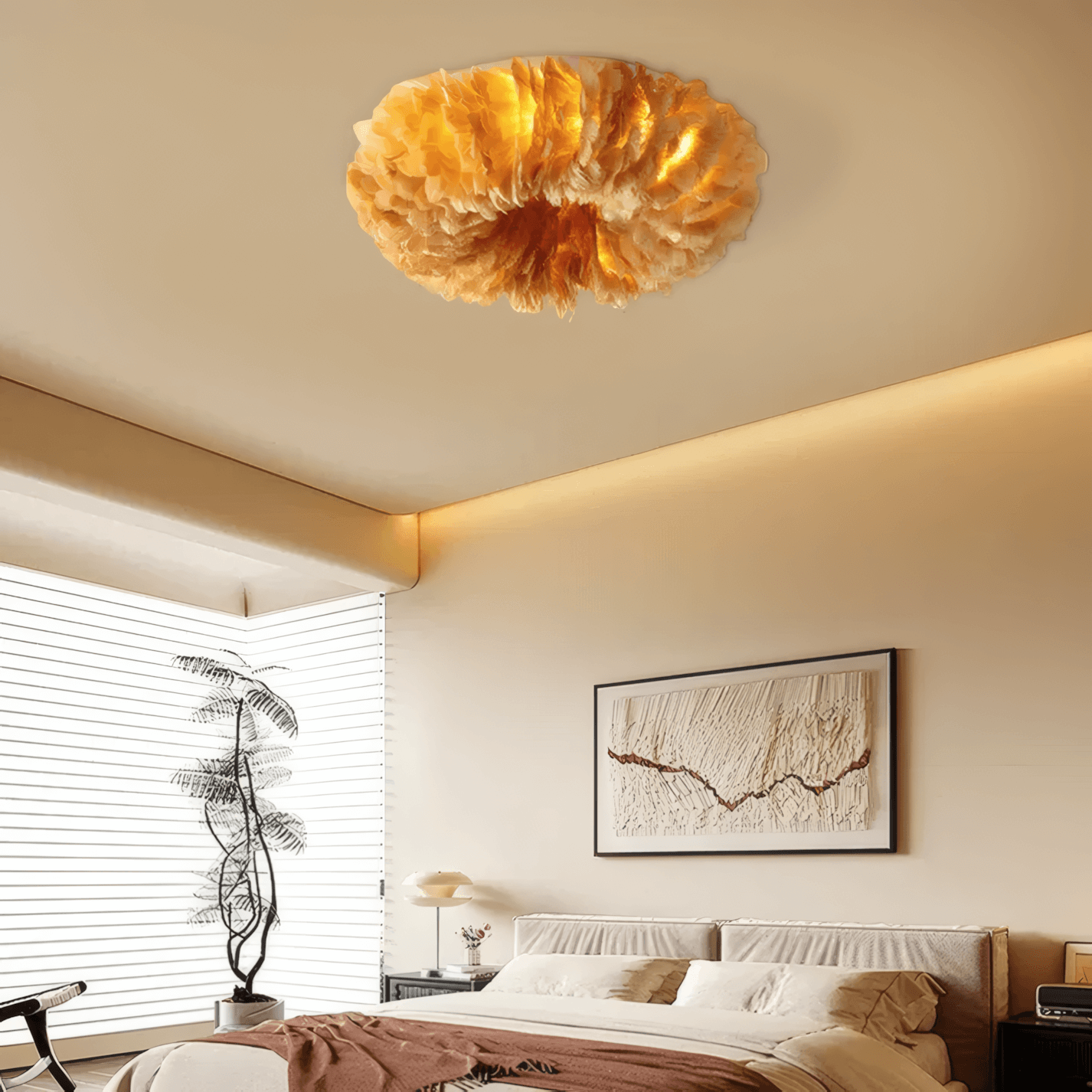 Art Deco Round Ceiling Light with Art Feather for bedroom
