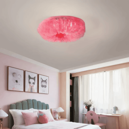 Art Deco Pink Round Ceiling Light with Art Feather