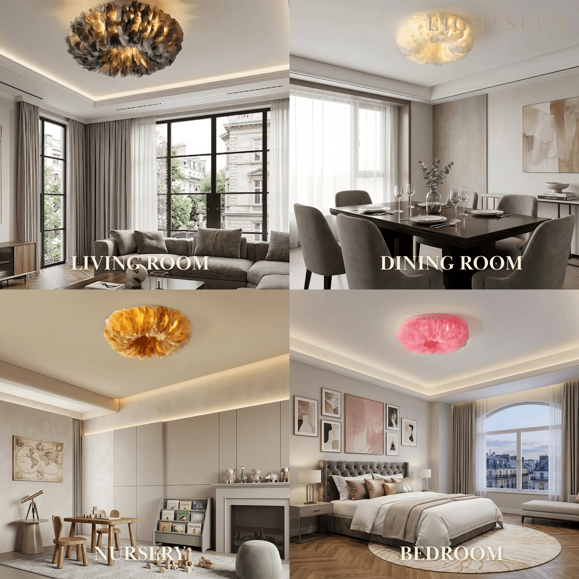 Lunara Art Deco Round Ceiling Light Art Feather