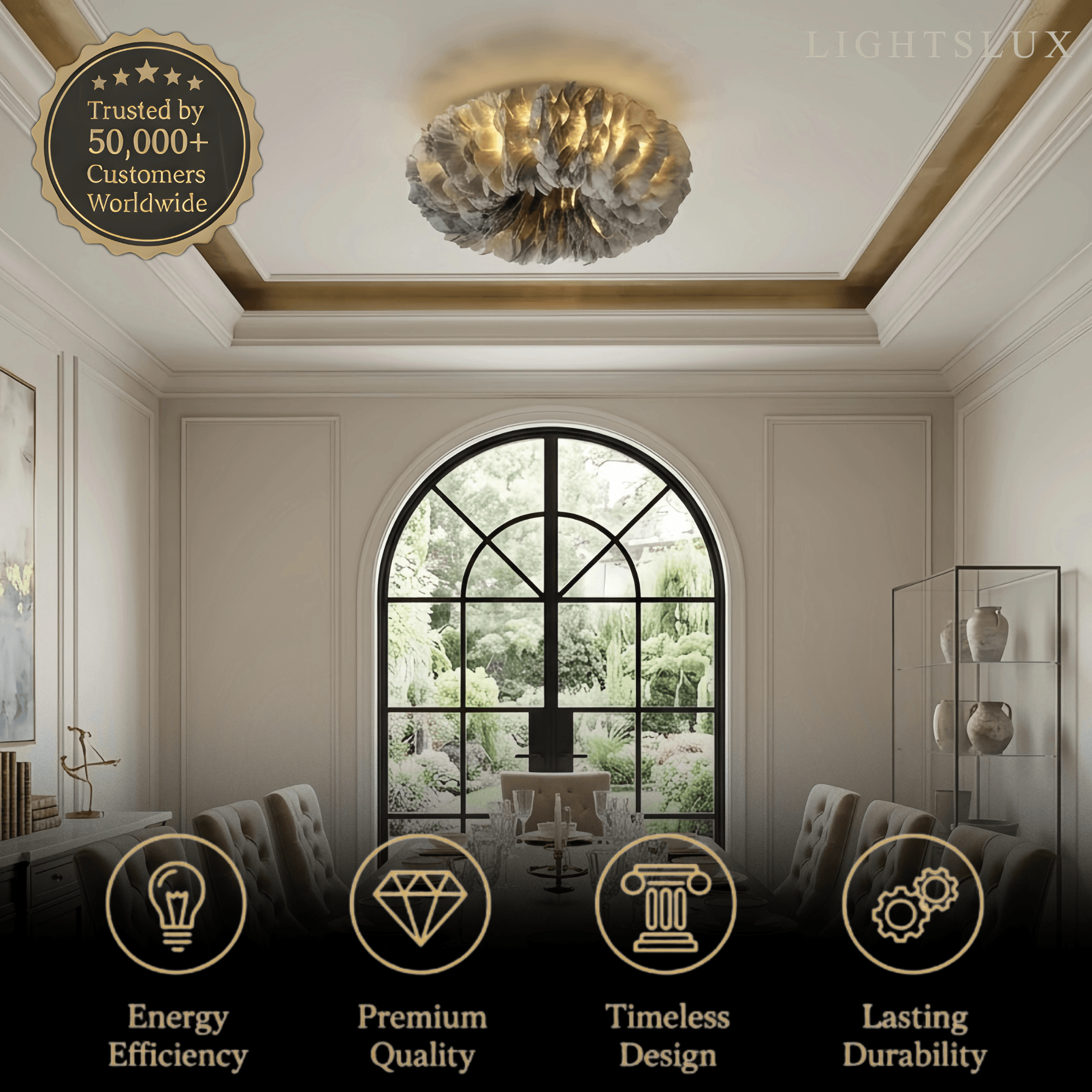 Lunara Art Deco Round Ceiling Light Art Feather