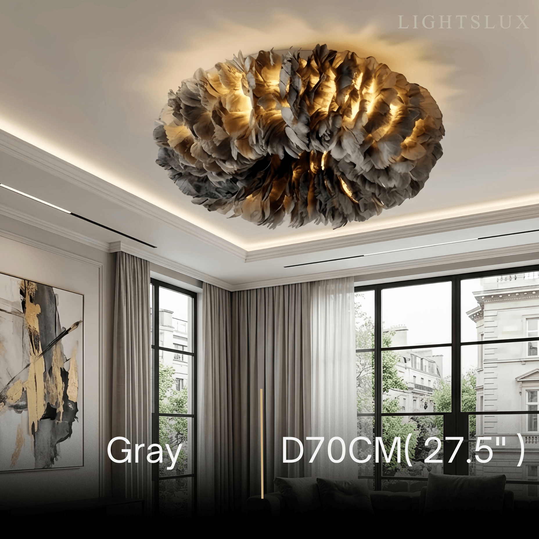 Lunara Art Deco Round Ceiling Light Art Feather