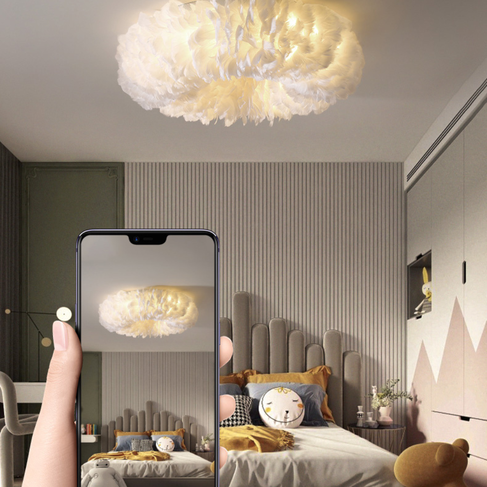 Art Deco Round Ceiling Light Art Feather