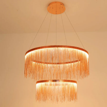 Royal Rose Gold Pendant Light Tassel 2 Ring