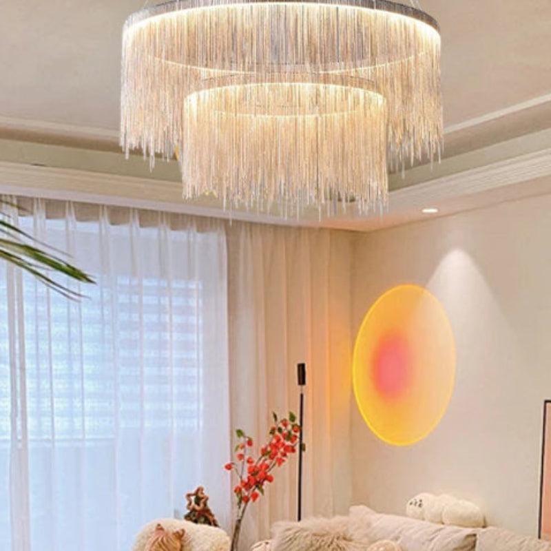 Royal Silver Pendant Light Tassel Living Room 2 Ring