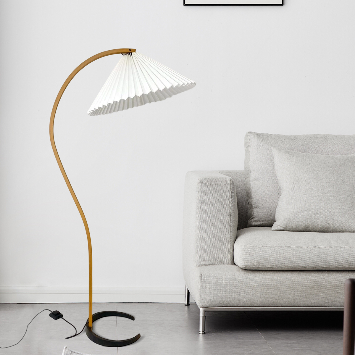 Modern White Floor Lamp Wood Fabric