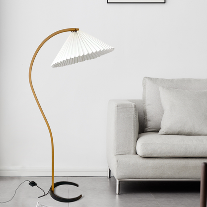 Modern White Floor Lamp Wood Fabric