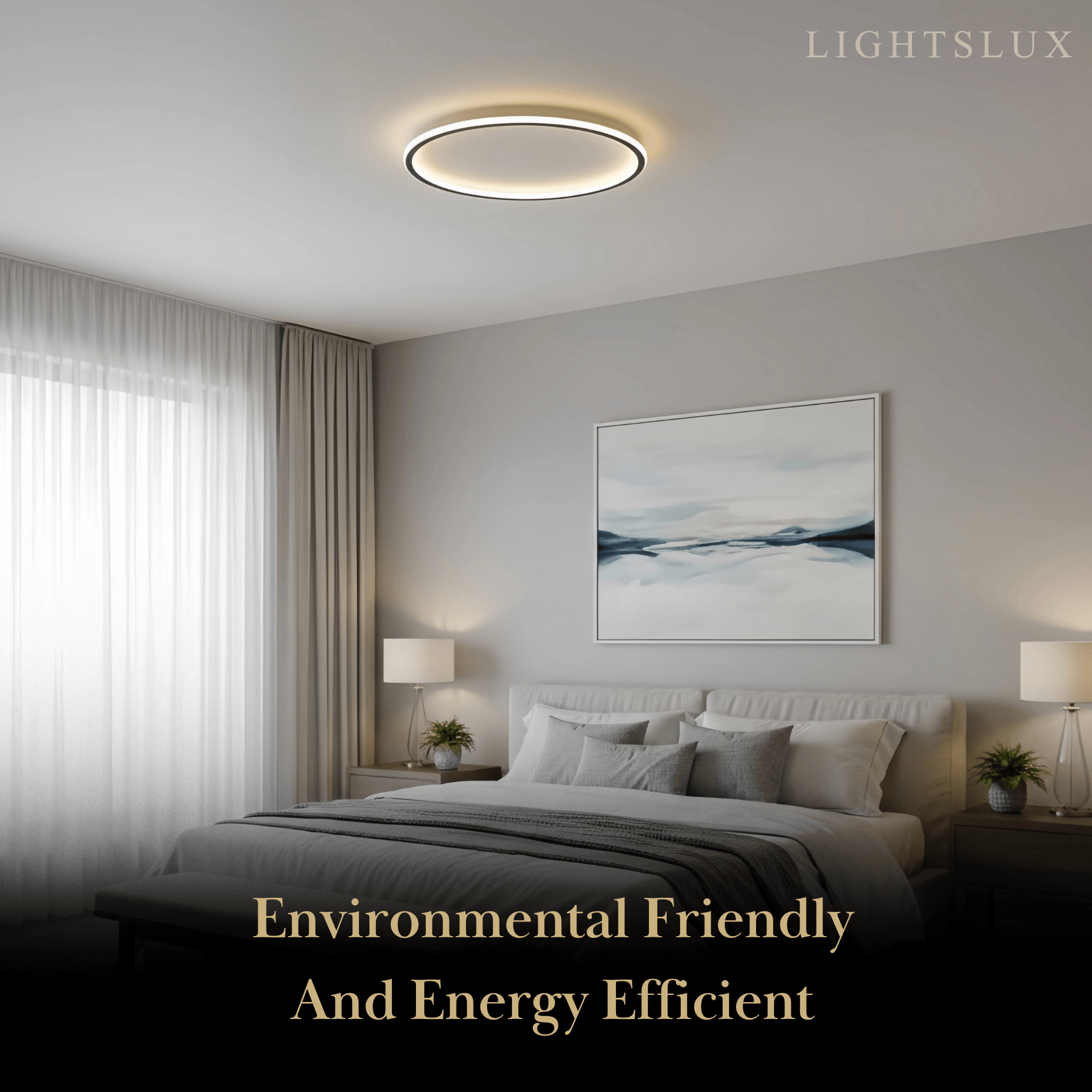 Embrace Modern Round Ceiling Light – Black&White Metal for Living Room