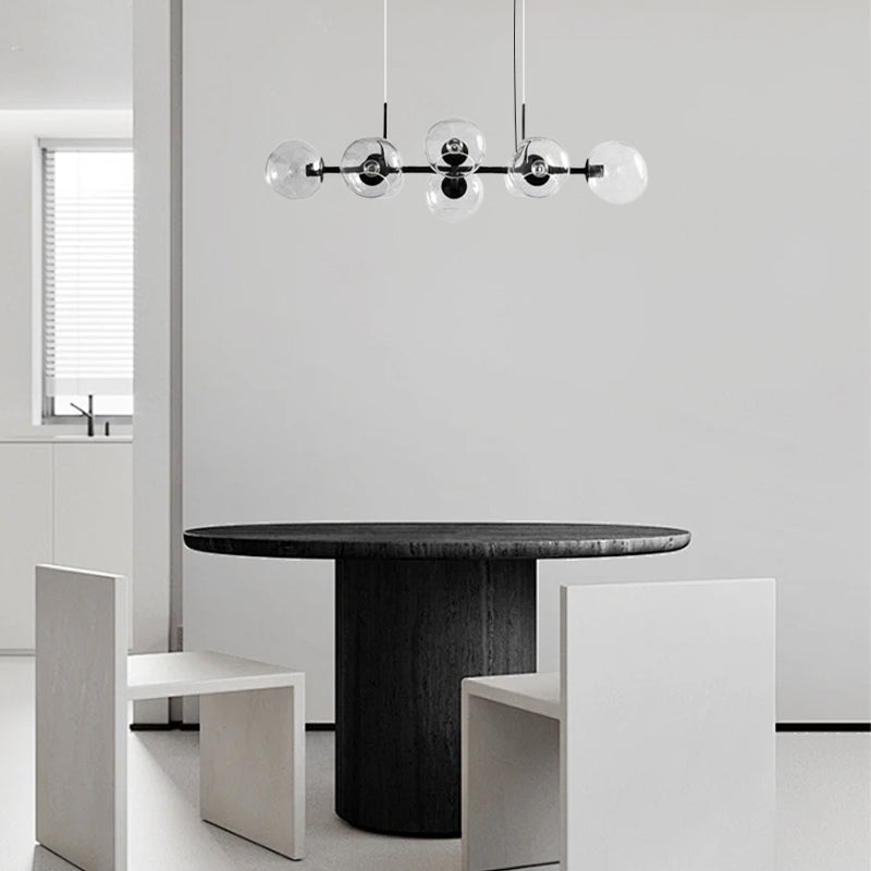 Modern Clear Glass LED Chandelier with Black fixture for Dining Room