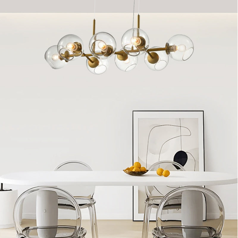 Modern Clear Glass LED Chandelier with Gold fixture for Dining Room